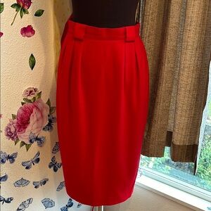 Vintage 1960’s Paul Stanley, solid red high waist retro style midi skirt. Size 8